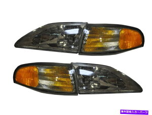 USwbhCg 1994-1998}X^O܂̓Ru[X[N4s[X̃wbhCgTCh}[J[ݒ 1994-1998 Mustang or Cobra Euro Smoked 4 Piece Headlights Set with Side Markers