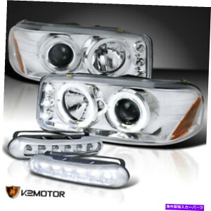 USwbhCg 2000-2006 Yukon XL SLTNALED HalovWFN^[wbhCg+ LEDop[ For 2000-2006 Yukon XL Slt Clear LED Halo Projector Headlights+LED Bumper Fog