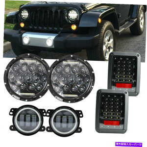 USwbhCg 7 "LED HalowbhCgtHOe[CgR{Lbg07-17W[vO[jk 7" LED Halo Headlight Fog Tail Lights Combo Kit For 07-17 Jeep Wrangler JK