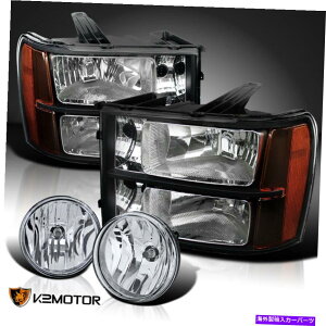 USwbhCg 2007-2013 GMCVGubNwbhCg+NX^NAtHOvW /XCb` For 2007-2013 GMC Sierra Black Headlights+Crystal Clear Fog Lamps w/ Switch