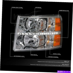 US�w�b�h���C�g [LED DRL�X�g���b�v] 07~14�V�{�[�V���o�[�h�N���[���n�E�W���O�n�E�W���O�A���o�[�R�[�i�[�w�b�h���C�g [LED DRL STRIP]FOR 07-14 CHEVY SILVERADO CHROME HOUSING AMBER CORNER HEADLIGHT