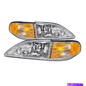 USwbhCg tBbg94-98tH[h}X^ORuX^C4-PCwbhvwbhCgZbgW /Ao[R[i[ Fits 94-98 Ford Mustang Cobra Style 4-PC Headlamp Headlight Set w/Amber Corners