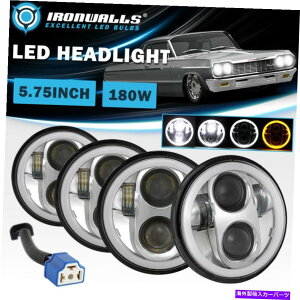 USwbhCg 5.75 "1958-1976̂߂vintage Chevŷ߂LEDNwbhCgHi-Lo Beam Drl Angel̖ 5.75" LED Chrome Headlight Hi-Lo Beam DRL Angel Eyes for 1958-1976 Vintage Chevy