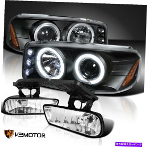 USwbhCg 1999N2002NVGEREubNLED HalovWFN^[wbhCg+NAtHOv For 1999-2002 Sierra Yukon Black LED Halo Projector Headlights+Clear Fog Lamps
