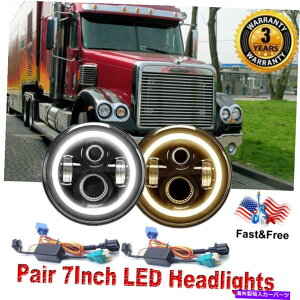 US�w�b�h���C�g Cree 7 LED�w�b�h���C�g�w�b�h�����v�n���[�A���O���A�C�����v�ݕ����C�i�[�R���i�h CREE 7 LED Headlights Headlamps Halo Angle Eyes Lamp for Freightliner CORONADO�y���s�A���i�z