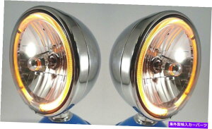 USwbhCg yAN[Dietz 7 "nQwbhCgvw /ߐFLEDn[OCg Pair Chrome Dietz 7" Halogen Headlights Lamps w/ Amber LED Halo Ring Lights