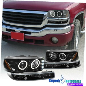 USwbhCg 99-06 Sierra LEDfAn[ubNvWFN^[wbhCg+op[v For 99-06 Sierra LED Dual Halo Polished Black Projector Headlight+Bumper Lamps