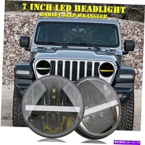 USwbhCg n[[W[v̂߂̃yA7C`LEDwbhCg/ LOr[DRLvWFN^[ Pair 7Inch Black Round LED Headlight High/Lo Beam DRL Projector For Harley Jeep