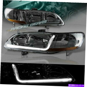 USwbhCg X[NYDRL LEDwbhCg+Ao[tN^[vtBbg98-02z_AR[h2 / 4DR SMOKE LENS DRL LED HEADLIGHTS+AMBER REFLECTOR LAMPS FIT 98-02 HONDA ACCORD 2/4DR