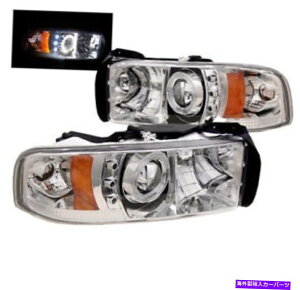 USwbhCg 1994-2001 RAMtgvWFN^[Halo LEDwbhCgN[vVyAL + R FOR 1994-2001 RAM FRONT PROJECTOR HALO LED HEADLIGHTS CHROME LAMP NEW PAIR L+R