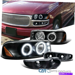 USwbhCg 01-06 Yukon Denali XL}bgubNLED HalovWFN^[wbhCg+op[v For 01-06 Yukon Denali XL Matte Black LED Halo Projector Headlights+Bumper Lamps