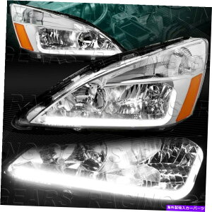 USwbhCg N[nEWOLED DRL W /ߐF̔ˋwbhCgvtBbg03-07z_AR[h CHROME HOUSING LED DRL W/AMBER REFLECTOR HEAD LIGHTS LAMP FIT 03-07 HONDA ACCORD