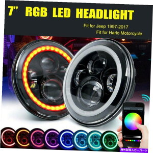 USwbhCg W[vO[JK TĴ߂2s[X7 ''wbhCgLED RGB HalovWFN^[GWFDRL 2pcs 7'' Headlight LED RGB Halo Projector Angel DRL for Jeep Wrangler JK TJ