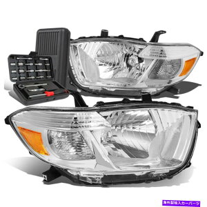 USwbhCg 2008-2010g^nC_yAN[Ao[VOiwbhCgv+c[{bNX For 2008-2010 Toyota Highlander Pair Chrome Amber Signal Headlight Lamp+Tool Box
