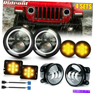 USwbhCg W[vJK 07-17tF_[Cg7 "LEDwbhCg^[MtHOvR{Lbg For Jeep JK 07-17 Fender Lights 7" Led Headlights Turn Signal Fog Lamp Combo Kit