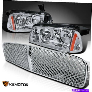 US�w�b�h���C�g 2006-2010 Dodge Charger�N���A�w�b�h���C�g+�R�[�i�[�����v+���b�V���t�[�h�O���� For 2006-2010 Dodge Charger Clear Headlights+Corner Lamps+Mesh Hood Grille�y���s�A���i�z