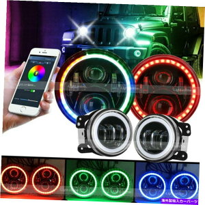 USwbhCg 7 "App RGB LEDwbhCgn[tHOCg4"W[vO[JK JKUpR{|bh 7" APP RGB LED Headlights Halo Fog Light 4" Combo Pods for Jeep Wrangler JK JKU