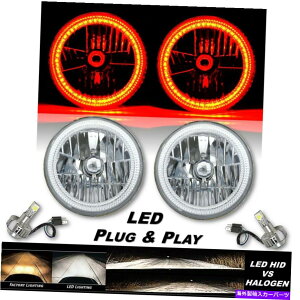 USwbhCg 7 "ߐFSMD LED Halo Angel̖ڂ̃NX^NAH4wbhCg6500K LED̓d̃yA 7" Amber SMD LED Halo Angel Eye Crystal Clear H4 Headlight & 6500k LED Bulb Pair