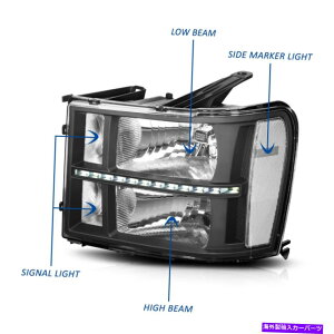USwbhCg 07-14VG1500-3500 LED DRLXgbvubN/NAwbhCgv̌ For 07-14 Sierra 1500-3500 LED DRL Strip Black/Clear Headlight Lamps Replacement