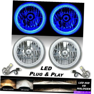 USwbhCg 7 "u[SMD LEDn[GWFACNX^CLEAR H4wbhCg6500K LEDdyA 7" Blue SMD LED Halo Angel Eye Crystal Clear H4 Headlight & 6500k LED Bulb Pair