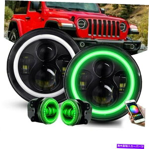 USwbhCg 7 "C`O[LEDwbhCg4 ''tHOvn[O07-18W[vO[jk 7" inch Green LED Headlight 4'' Fog Lights Halo Ring For 07-18 Jeep Wrangler JK