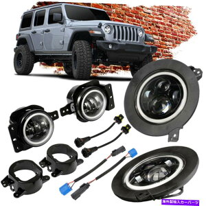 USwbhCg 4s[XLEDwbhCg+ LEDtHOvGWFACX^[+}EguPbgJL 4Pcs LED Headlights+LED Fog Lights Angel Eyes+Mount Bracket for Jeep Wrangler JL
