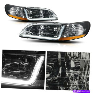 USヘッドライト LED DRLバースモークハウジングアンバーコーナーヘッドライトランプ98-02ホンダアコード LED DRL BAR Smoked Housing Amber Corner Headlight Lamps for 98-02 Honda Accord