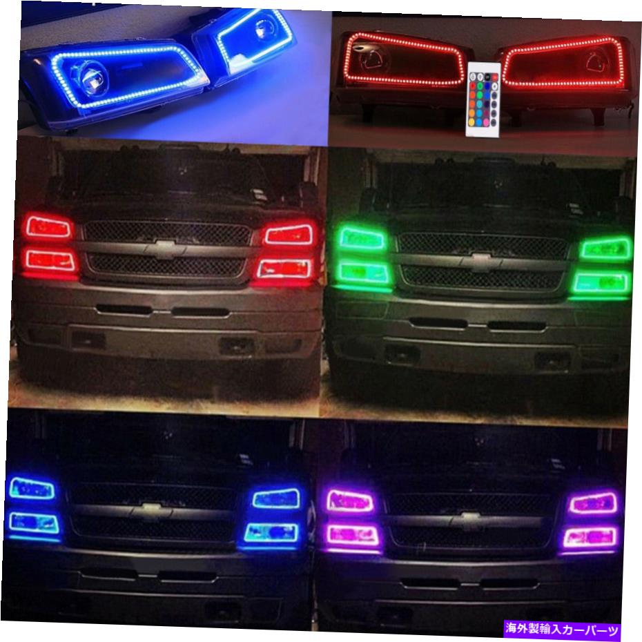 USヘッドライト 03-06 Chevy Silveradoマルチカラー変更シフトLED RGBヘッドライトハローリングセット 03-06 Chevy Silverado Multi-Color Changing Shift LED RGB Headlight Halo Ring Set