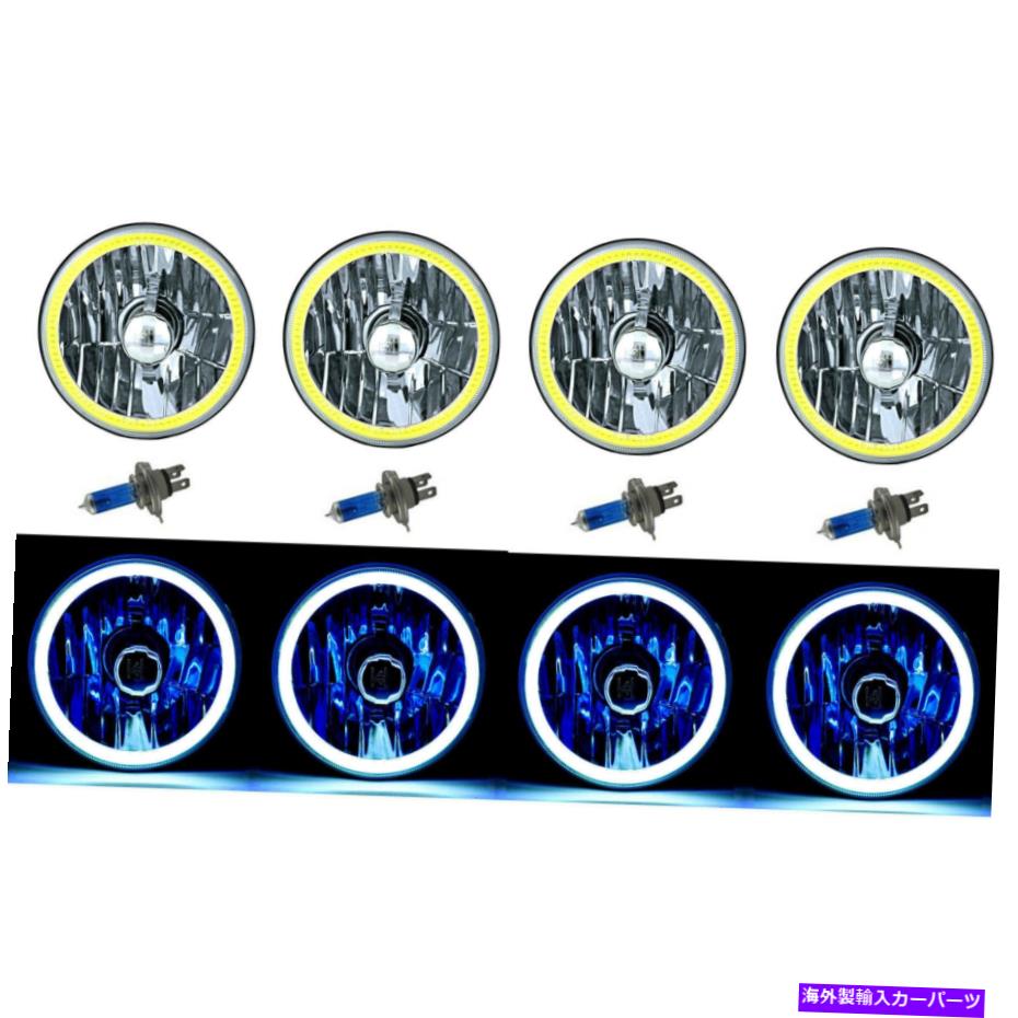 数量限定価格!!USヘッドライト 5-3   "ホワイトLED COB SMDハロエンジェルアイアイアイイニングのハロゲン電球の電球のヘッドライトセット 5-3 4" White LED COB SMD Halo Angel Eye Halogen Light Bulbs Metal Headlights Set
