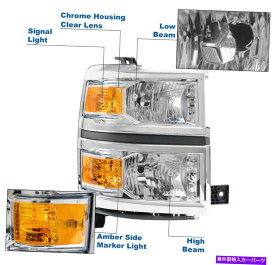 USヘッドライト 2014年2015年Chevy Silverado 1500 Chrome /琥珀色のヘッドライト+バンパーブルーLED DRL For 2014 2015 Chevy Silverado 1500 Chrome/Amber Headlights +Bumper Blue LED DRL