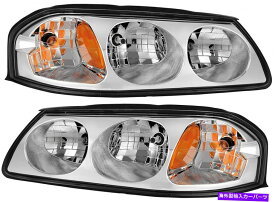 USヘッドライト 2000-2005のシボレーインパラクロムヘッドライト+アンバーコーナー交換セットペア For 2000-2005 Chevy Impala Chrome HeadLights + Amber Corner Replacement set pair