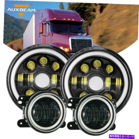 USヘッドライト Auxbeam 7 "LEDヘッドライトレッドドット+アンバーフォグランプフィットジープラングラーJK 07-17 AUXBEAM 7" LED Headlights Red Dot + Amber Fog Lights Fit Jeep Wrangler JK 07-17