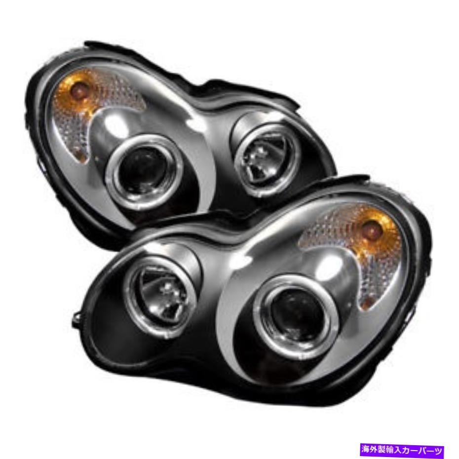 USヘッドライト メルセデスベンツ01-07 W203 4DR Cクラスブラックデュアルハロープロジェクターヘッドライト Mercedes Benz 01-07 W203 4Dr C-Class Black Dual Halo Projector Headlights