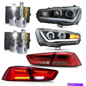 USテールライト LEDヘッドライトW /デュアルビーム+レッドクリアテールライト+ H1＆H7 LED電球は08-17ランサー LED Headlights w/DUAL BEAM+RED CLEAR Taillights+H1&H7 LED Bulbs for 08-17 Lancer