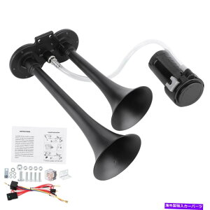 horns 車/トラック/ RVブラック用12V 135dbデュアルトランペットサイレンホーン電動ポンプ 12V 135dB Dual trumpet Siren Horn Electric Pump For Car/Truck/RV black