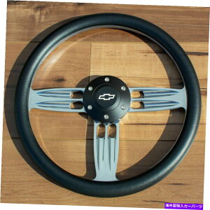 horns ubNObvƃz[{^ - 6t14 "C`ꂽV{[XeAOzC[ 14" Inch Polished Chevy Steering Wheel with Black Grip and Horn Button - 6 Hole