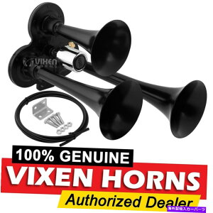 horns ���B�N�Z���z�[���̓d�Ԃ̃G�A�z�[��3�g�����y�b�g�u���b�N�g���b�N/��/ SUV�剹��12V / 24V VIXEN HORNS Train Air Horn 3 Trumpets Black for Truck/Car/SUV Loud Sound 12v/24V�y���s�A���i�z