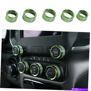 �����p�[�c 2018+ Dodge RAM�̂��߂�5�s�[�X��Al�Z���^�[�R���\�[��AC���W�I�X�C�b�`�m�u�J�o�[�g���� 5PCS Green Al Center Console AC Radio Switch Knob Cover Trim for 2018+ Dodge RAM�y���s�A���i�z
