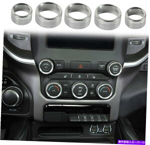 p[c Dodge Ram 2018+̂߂5{Vo[Z^[R\[ACWIXCb`mugO 5x Silver Center Console AC Radio Switch Knob Trim Ring For Dodge RAM 1500 2018+