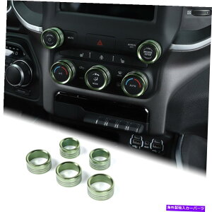 �����p�[�c Dodge RAM 2018+�΂̂��߂�5�{�Z���^�[�R���\�[��AC���W�I�X�C�b�`�m�u�J�o�[�g���������O 5x Center Console AC Radio Switch Knob Cover Trim Ring For Dodge RAM 2018+ Green�y���s�A���i�z