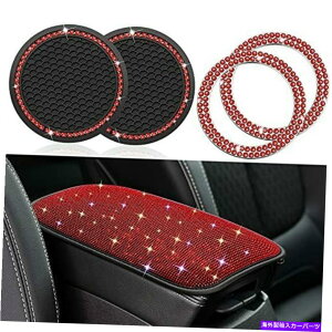 p[c 5̐Ԃu̎Ԃ̃ANZT[Zbgu̎Ԃ̕I|Jo[CXg[Z... 5 Pieces Red Bling Car Accessories Set Bling Car Armrest Cover Rhinestone Cen...