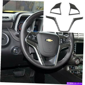 �����p�[�c �V�{���[�J�}��2010-15�X�e�A�����O�z�C�[���̐ΊD��t�@�C�o�[�X�e�b�J�[�g���� 5xFor Chevrolet Camaro 2010-15 Steering Wheel Decotive Carbon Fiber Sticker Trim�y���s�A���i�z