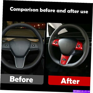 �����p�[�c Tesla Model 3 2017-2021��ABS�X�e�A�����O�z�C�[���V�[�g�J�o�[�g�����A�N�Z�T���[ For Tesla Model 3 2017-2021 Red ABS Steering Wheel Sheet Cover Trim Accessories