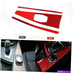 �����p�[�c BMW F30 2013-2019�̂��߂�3�̐Ԃ��Y�f�@�ۃZ���^�[���䑕���I�ȃg�����J�o�[ 3Pcs Red Carbon Fiber Center Control Decorative Trim Cover For BMW F30 2013-2019