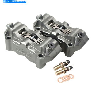 Brake Caliper �y�A�O���[�̃t�����g�u���[�L�L�����p�[100mm�ڂ���ڂƃ��j�������}�n�z���_ Pair Grey Front Brake Caliper 100mm Eye to Eye Universal For Suzuki Yamaha Honda