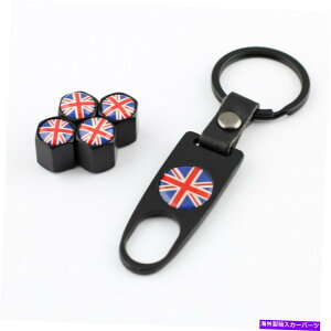 rear wheel tire cover CMX̃tbOJ[zC[^CLbvGAouXeJo[xgL[`F[ubN Britain Flag Car Wheel Tire Cap Air Valve Stem Cover With Belt Keychain Black