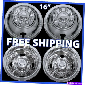 rear wheel tire cover 4ダッジ用16 "デュアルスチールホイールシミュレーターダイアル8ラグリムスキンライナーカバー 4 for DODGE 16" Dual Steel Wheel Simulators Dually 8 Lug Rim Skins Liners Covers