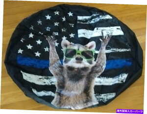 rear wheel tire cover TCY16rj[h[XgON[u[CtOXyA^CzC[Jo[RVLsOJ[ Size 16 Vinyl Drawstring Raccoon Blue Line Flag Spare Tire Wheel Cover RV Camper