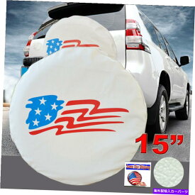 rear wheel tire cover 15 "アメリカ旗ホワイトスペアホイールタイヤタイヤカバージープRVトラックSUVキャンピングカー 15" American Flag White Spare Wheel Tyre Tire Cover for Jeep RV Truck SUV Camper