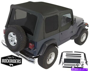 y 1987-1995W[vO[YJSȃ\tggbvƍ̃n[hEFALbgt 1987-1995 Jeep Wrangler YJ Complete Soft Top with Hardware Kit in Black